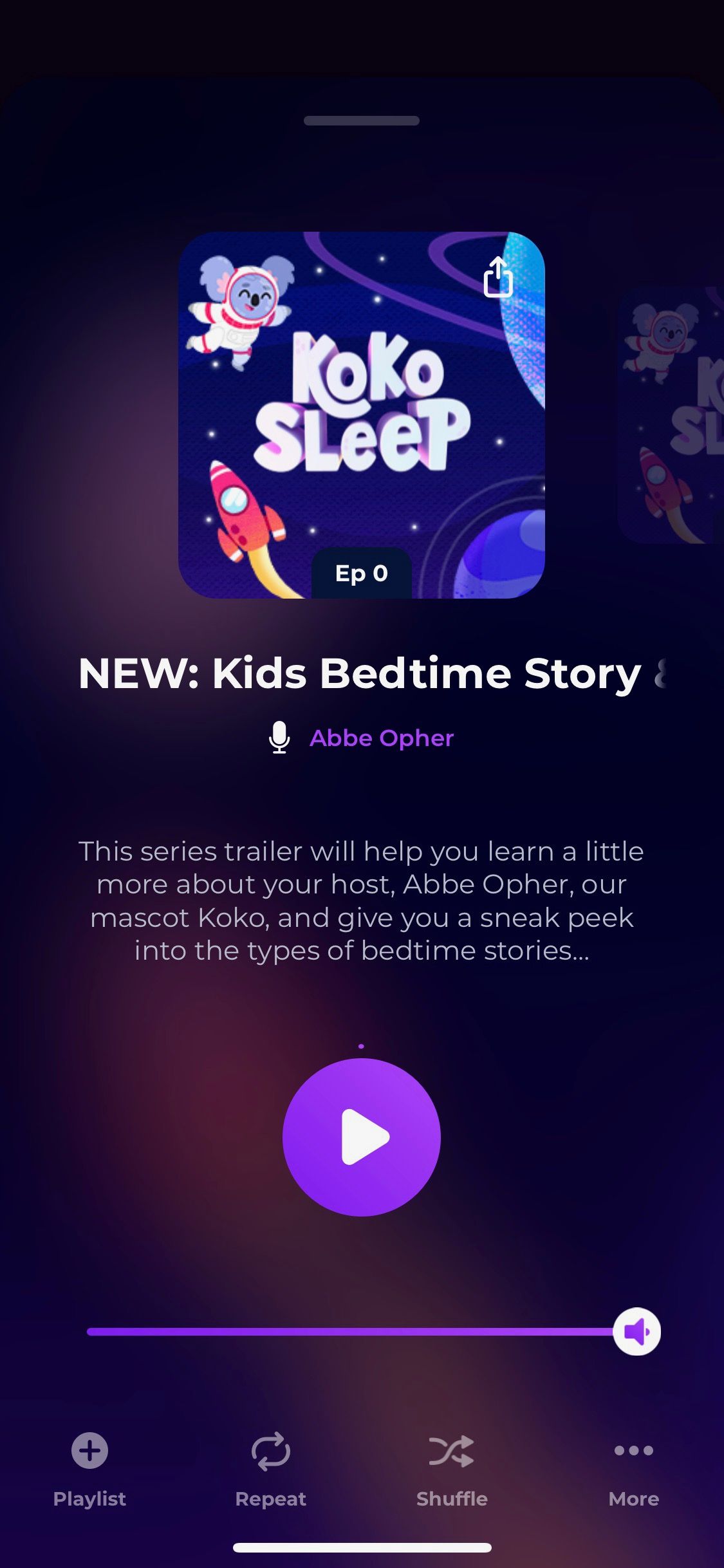 Screenshot of Sleepiest Sleep app showing kids bedtime story screen