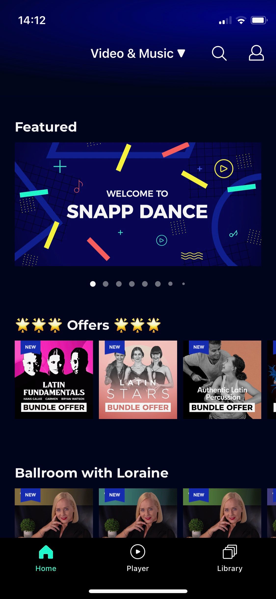 تصویری از برنامه Snapp Dance که صفحه اصلی را نشان می دهد