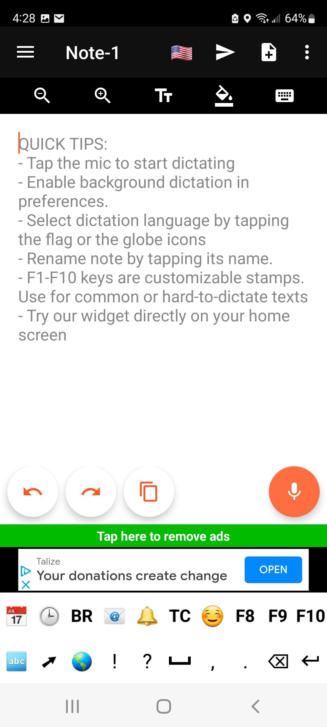 Screenshot of Speechnotes app 3