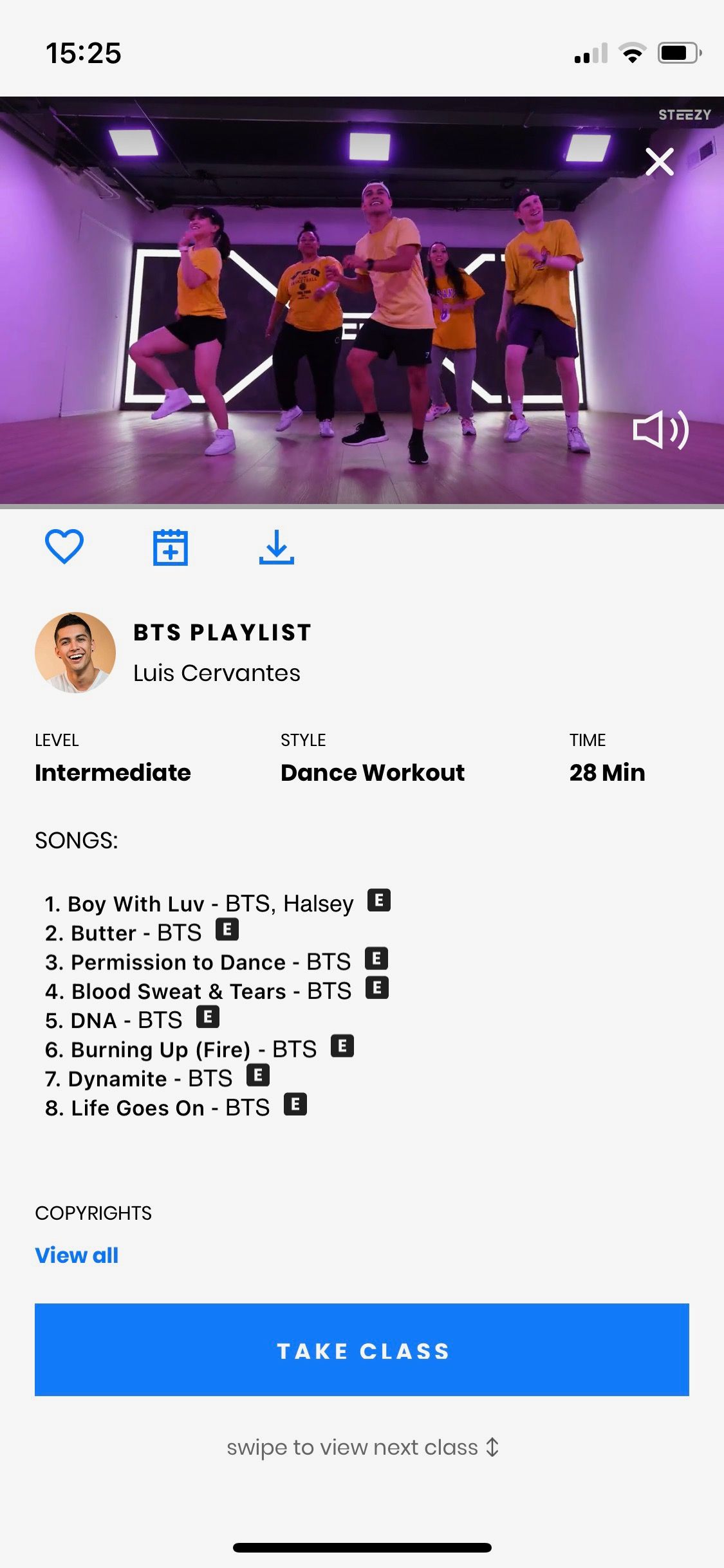 تصویری از برنامه Steezy که کلاس تمرین رقص BTS را نشان می دهد