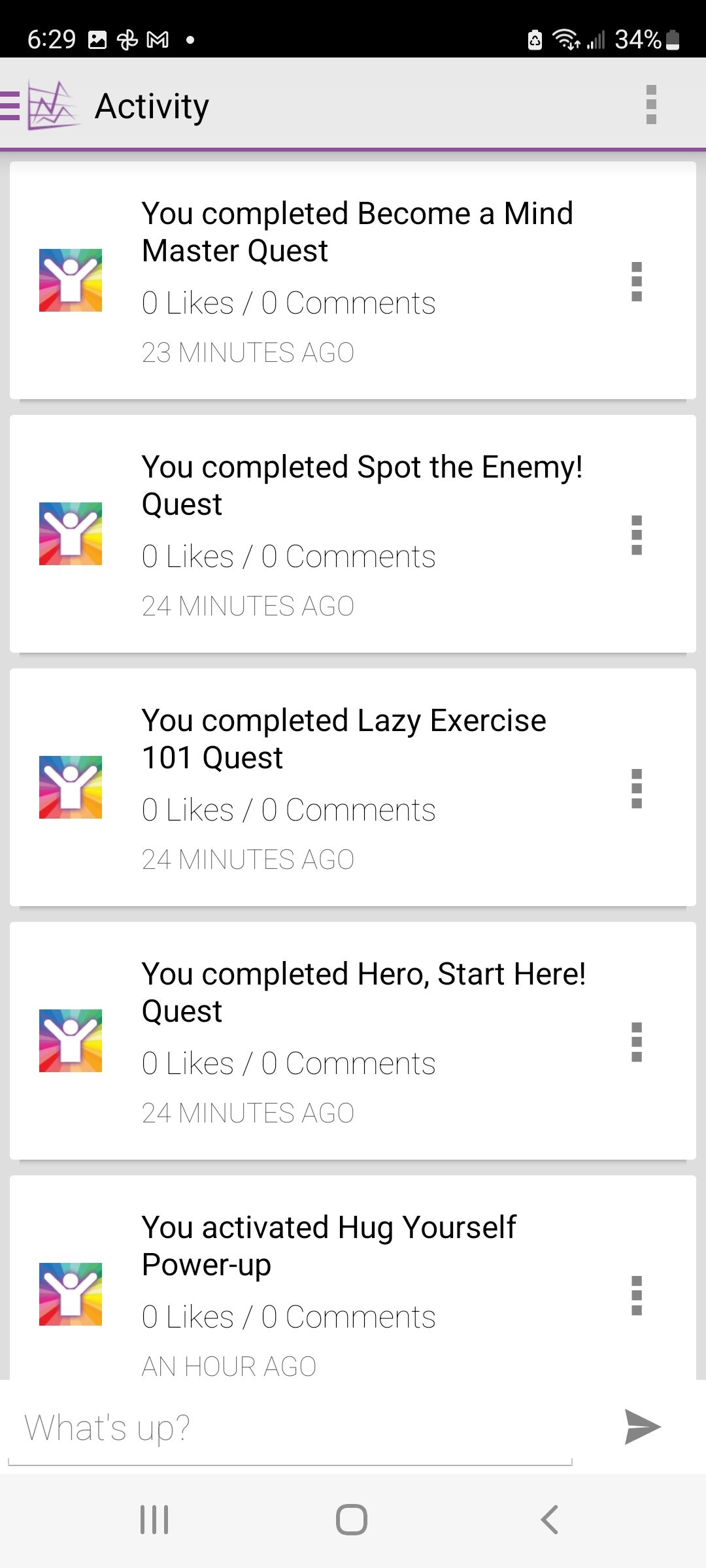 Screenshot of SuperBetter app activity list