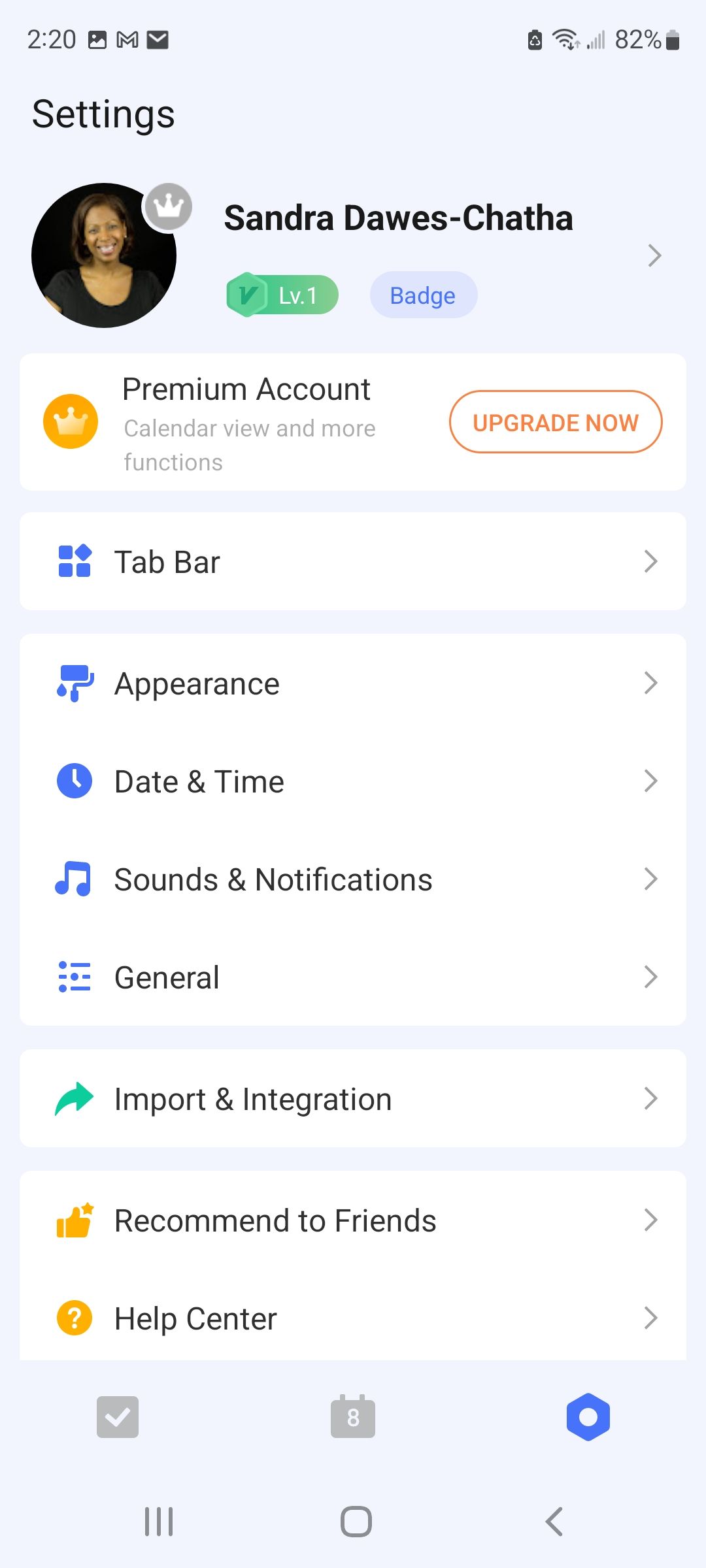 Screenshot of TickTick app settings