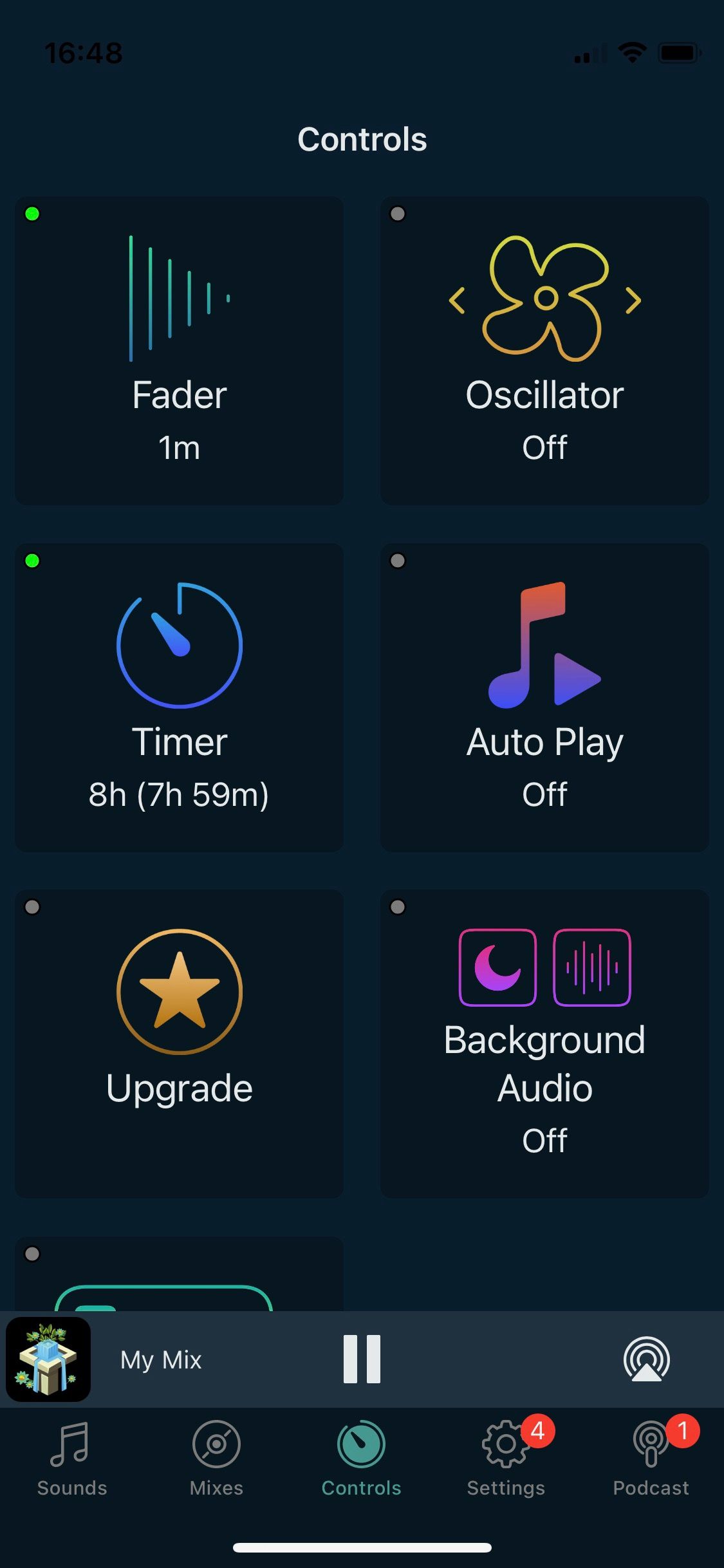 Screenshot of White Noise Deep Sleep Sounds showing controls