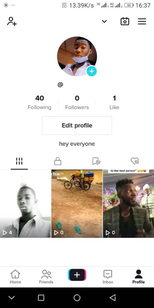 Screenshot showing tiktok profile page on android