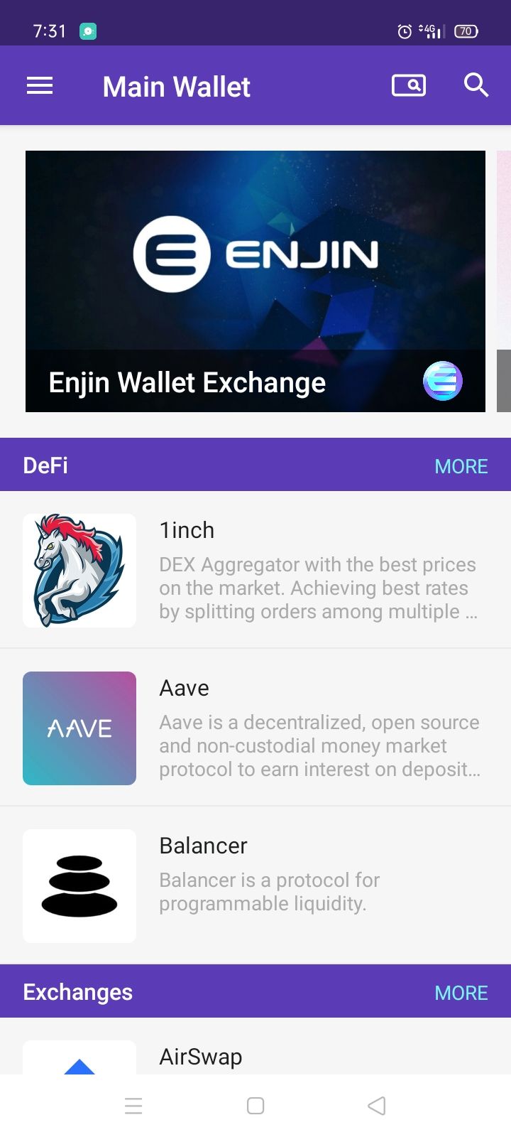 screenshot of enjin wallet defi browser
