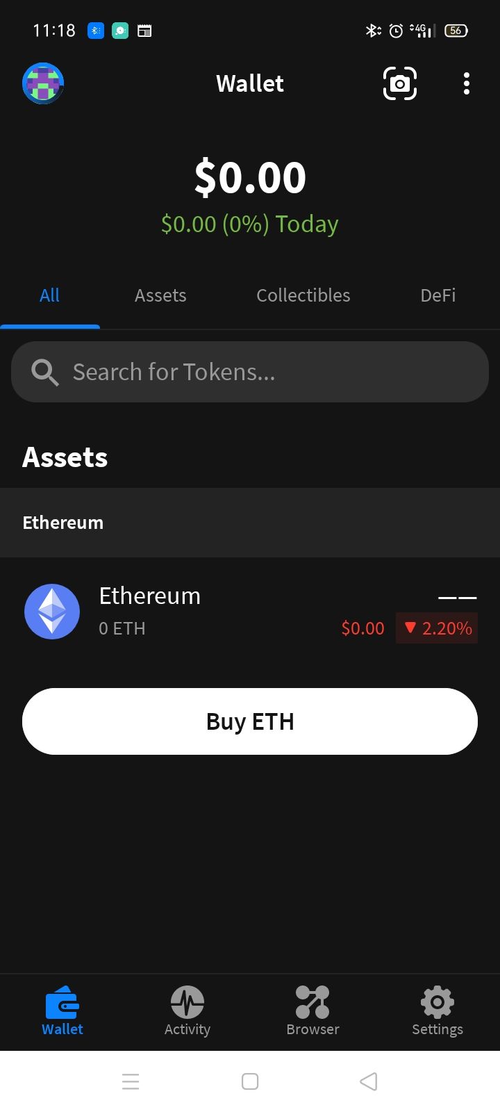 screenshot of alpha wallet showing asset balance