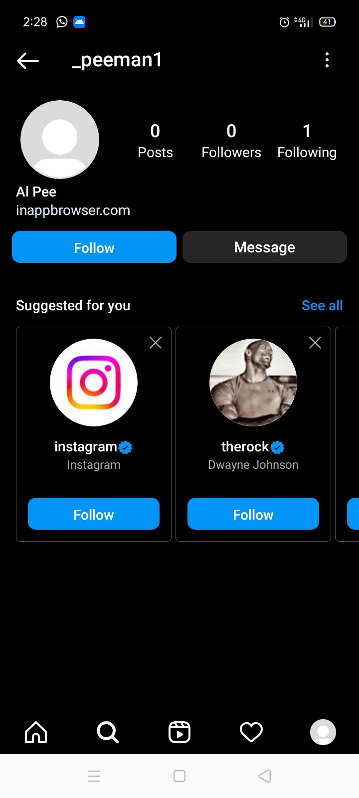 screenshot of instagram showing search result 