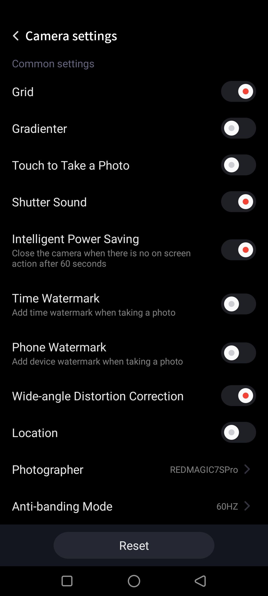 تنظیمات دوربین اسکرین شات اندروید RedMagic 7S Pro