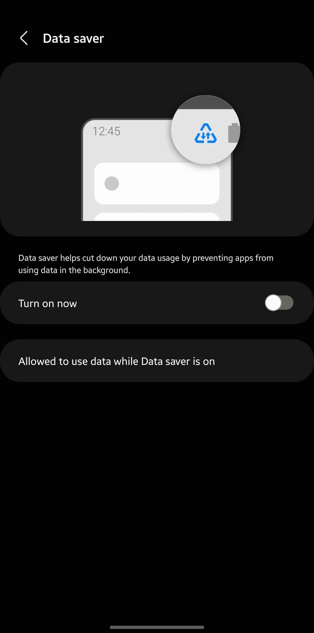 Toggle button to turn off data saver mode
