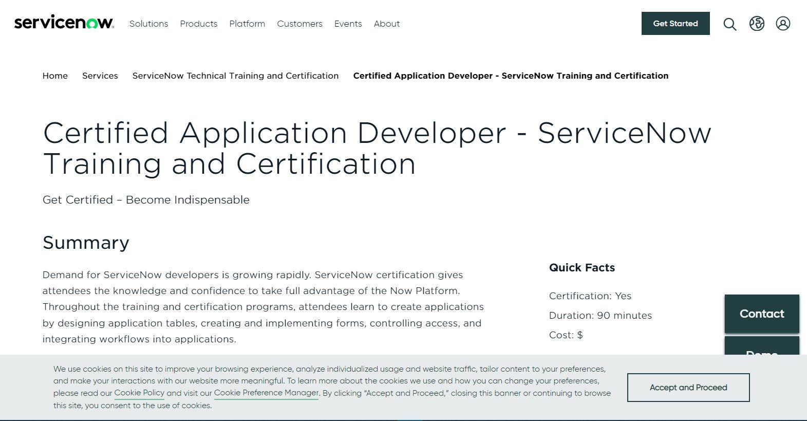 An image showing the ServiceNow website homepage
