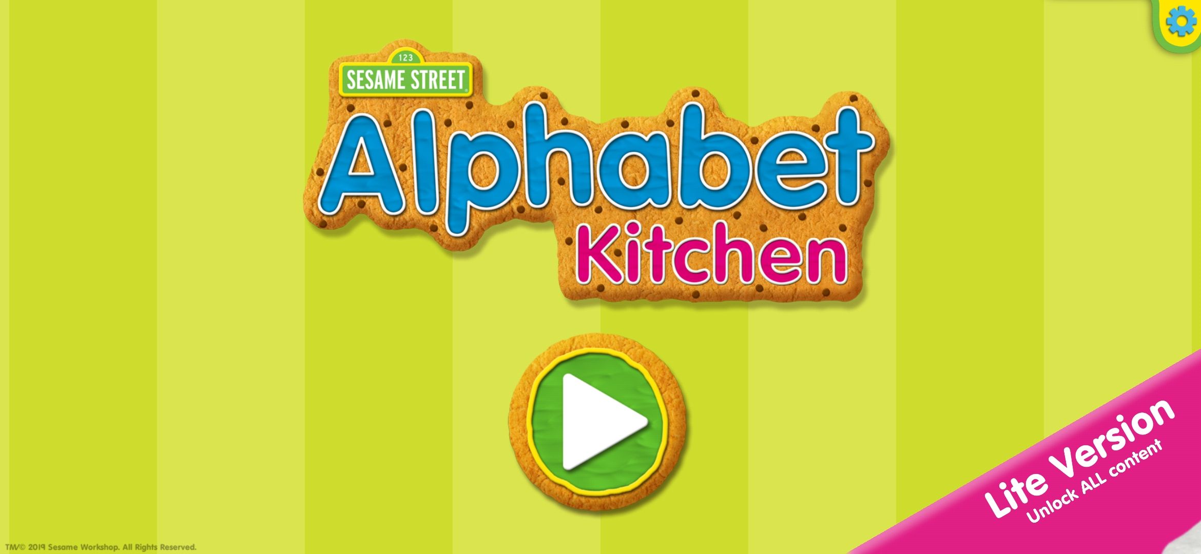 Layar beranda aplikasi Sesame Street Alphabet Kitchen