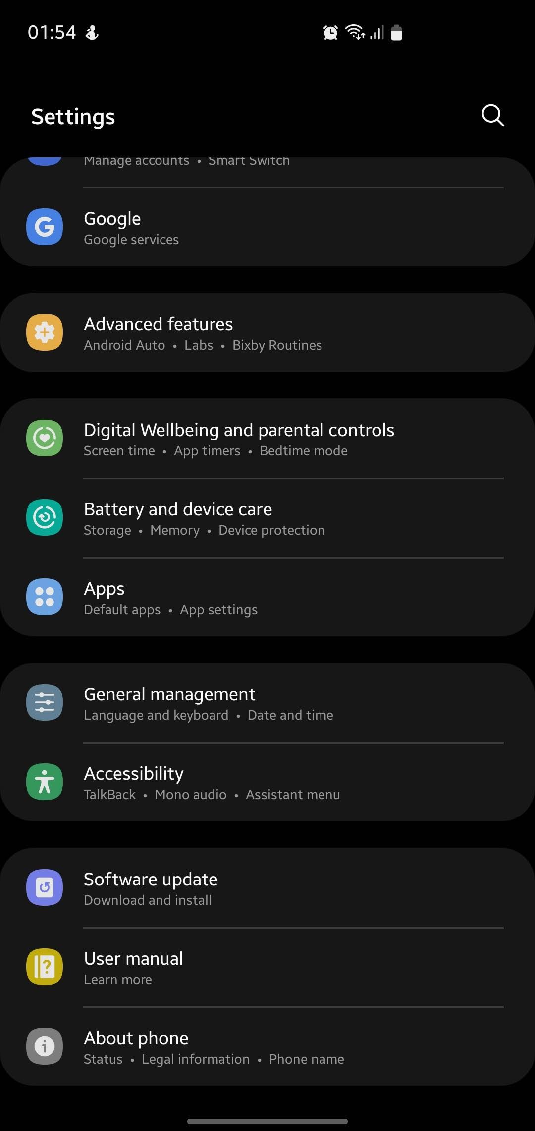 Atualização de software na captura de tela do telefone Android