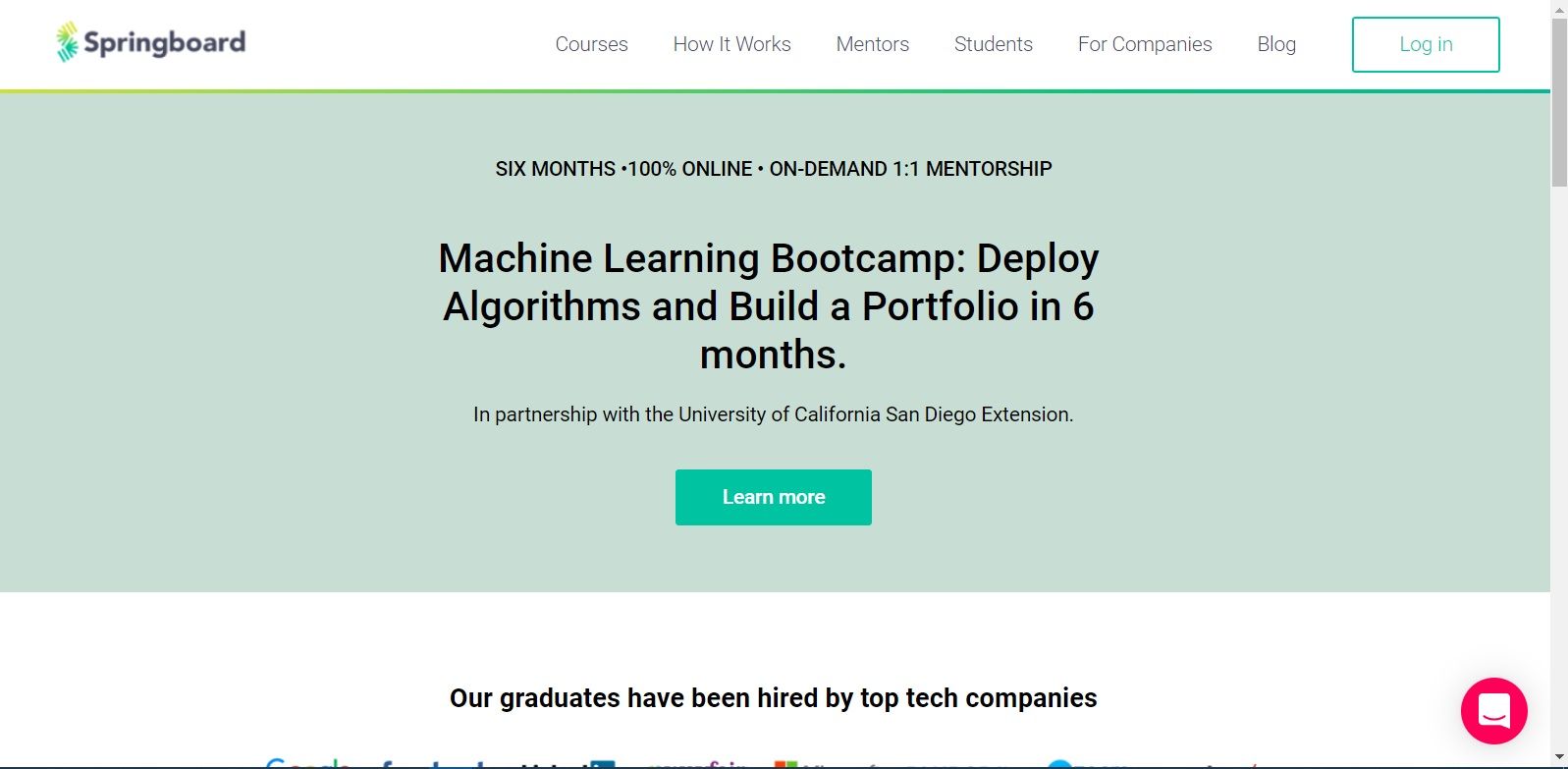 Capture d'écran du Springboard ML Bootcamp
