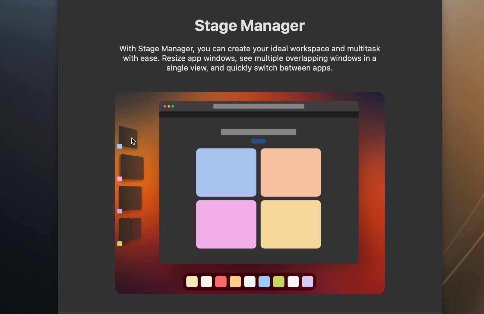 Stage Manager Welcome Window in macOS