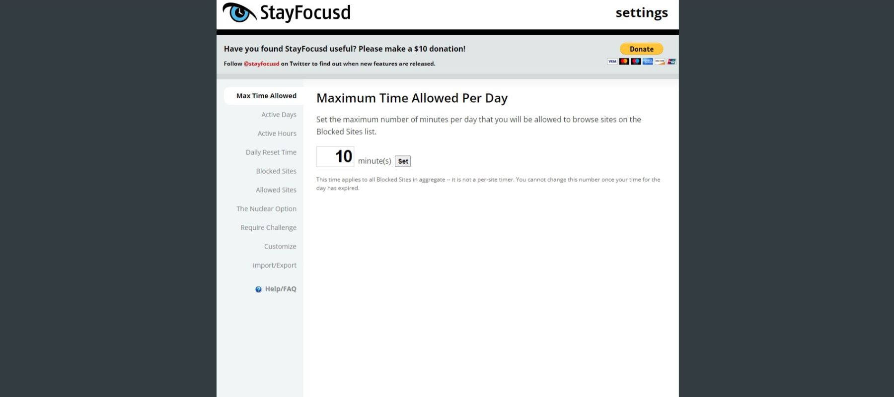 StayFocusd Google Chrome extension screenshot