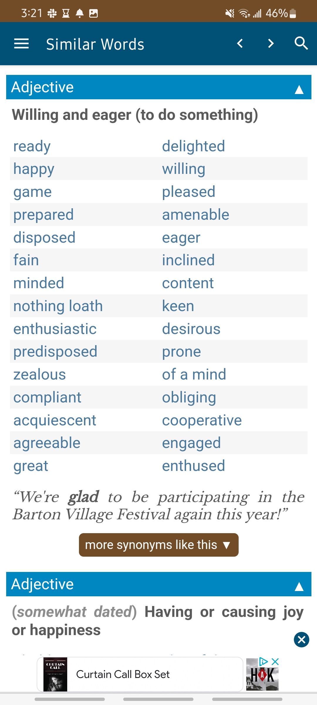 Synonyms for additional definitions of the word glad in the Word Hippo app