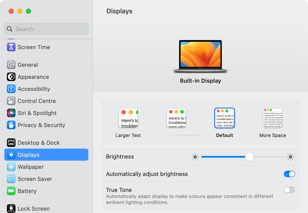 macOS Display System Settings