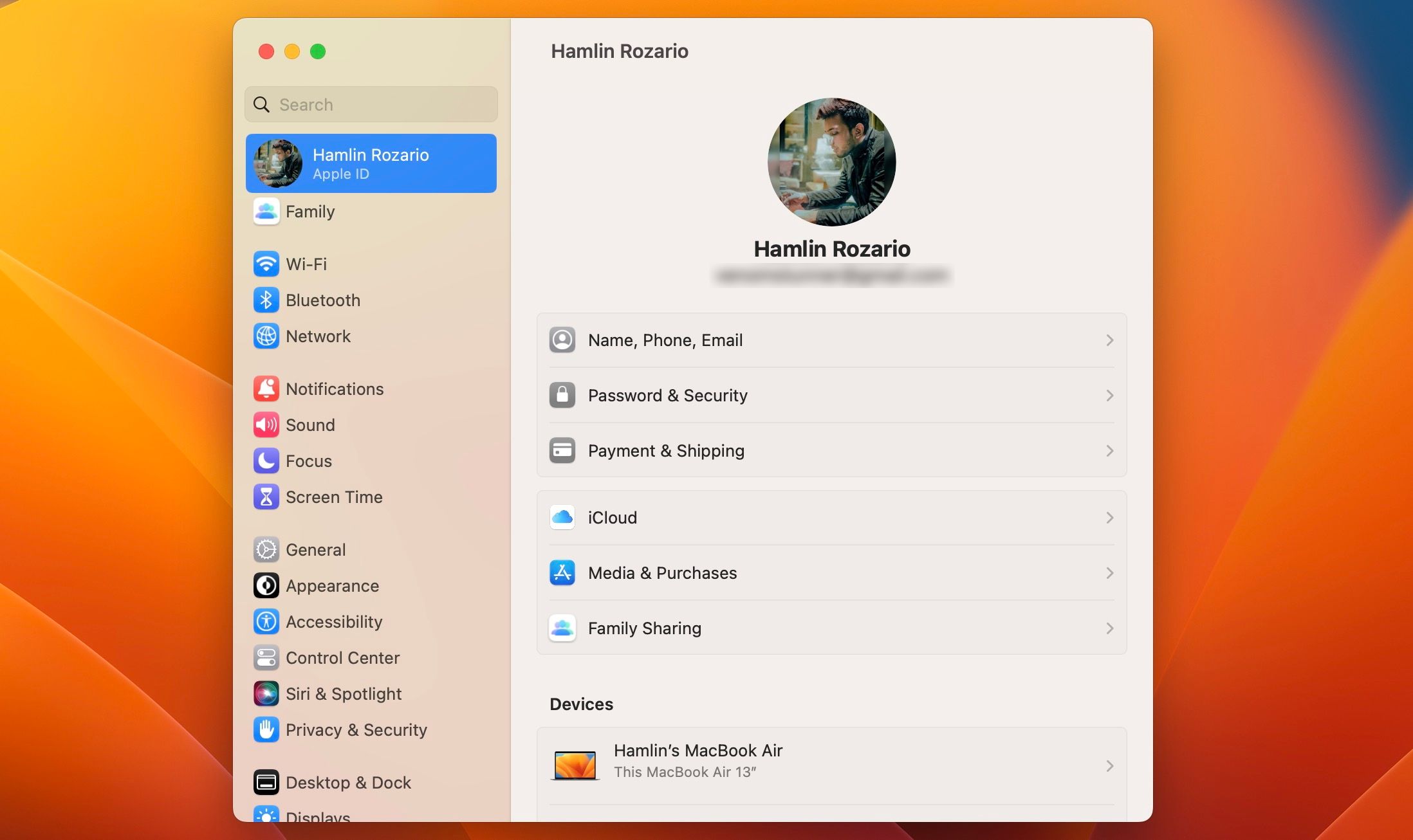System Settings menu in macOS Ventura