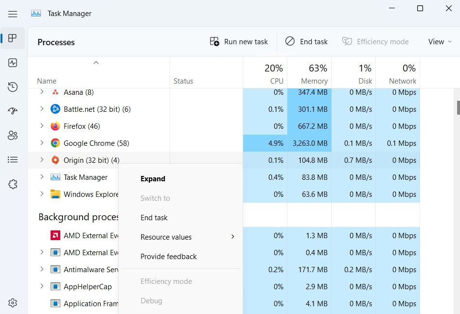 Network section of Task Manager 