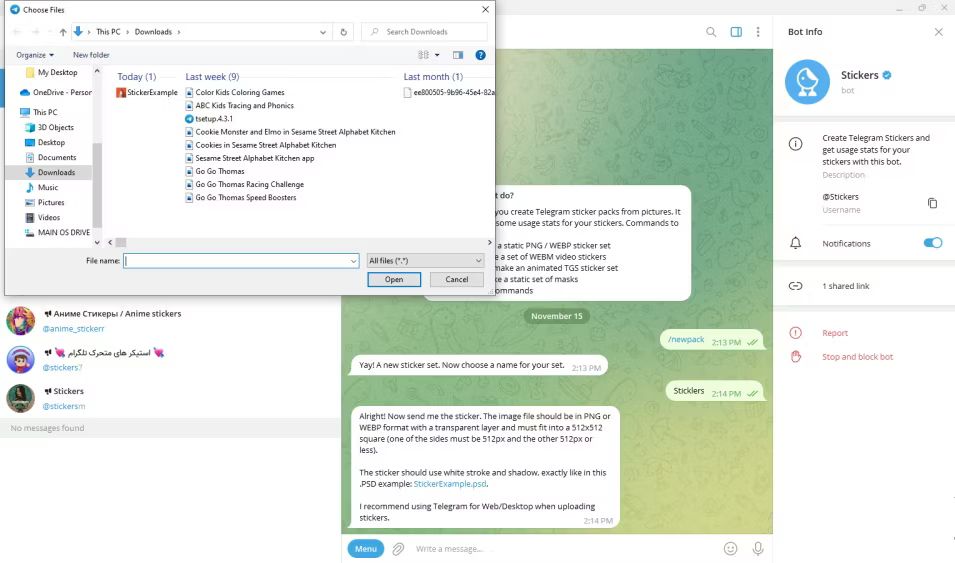 Telegram stickers image upload 1