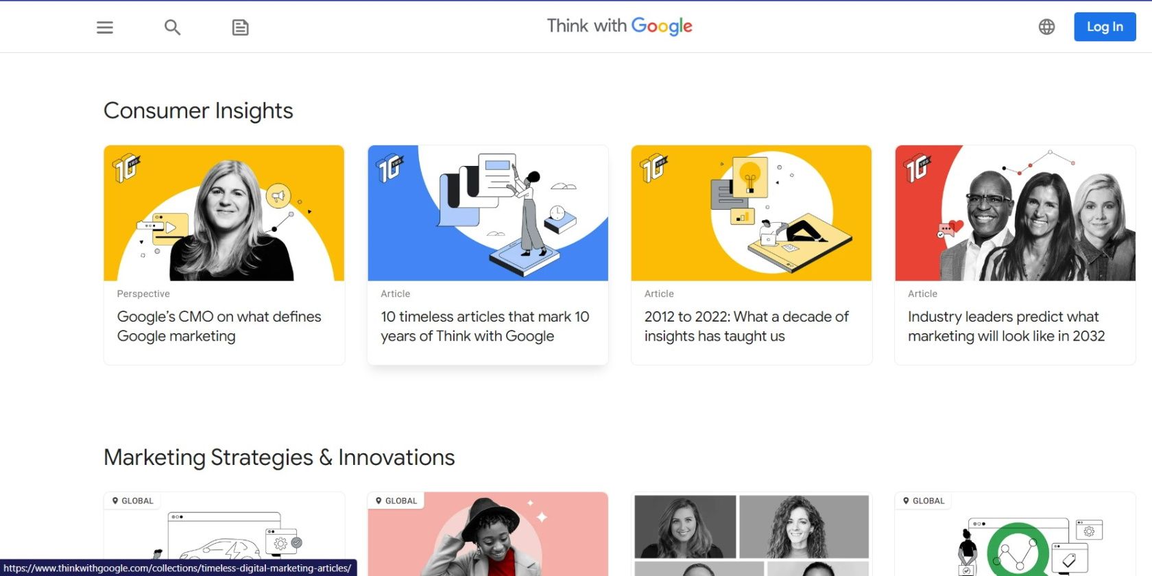 Screenshot of Think with google webpage