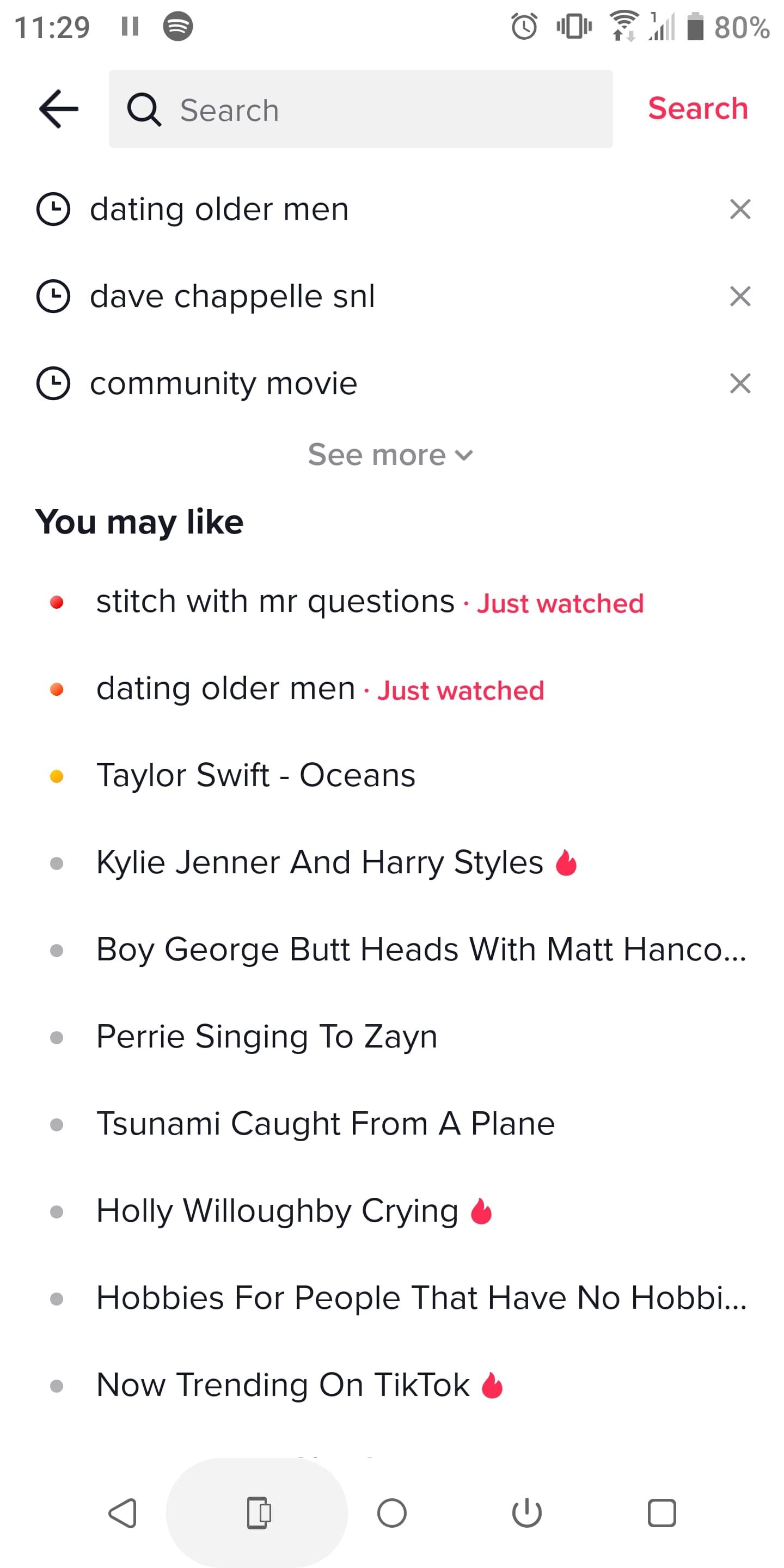 TikTok search you may like video suggestions