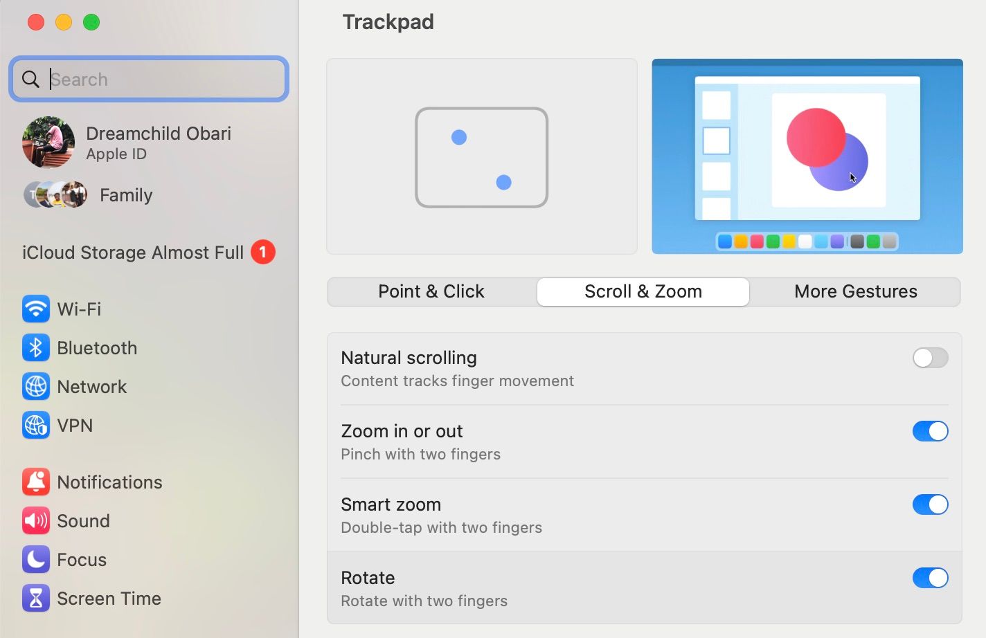 Trackpad gestures animation in System Settings (macOS Ventura)
