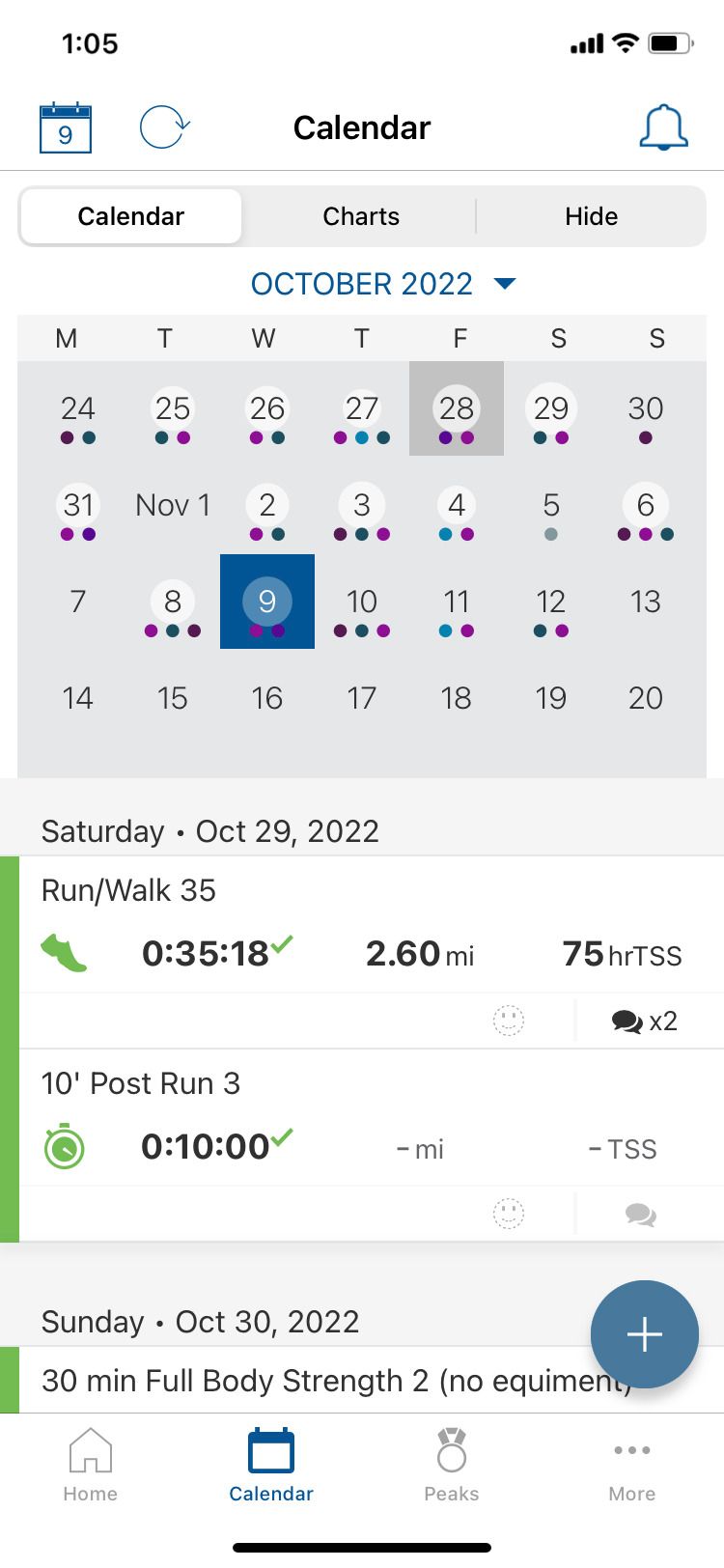 تقویم برنامه Training Peaks