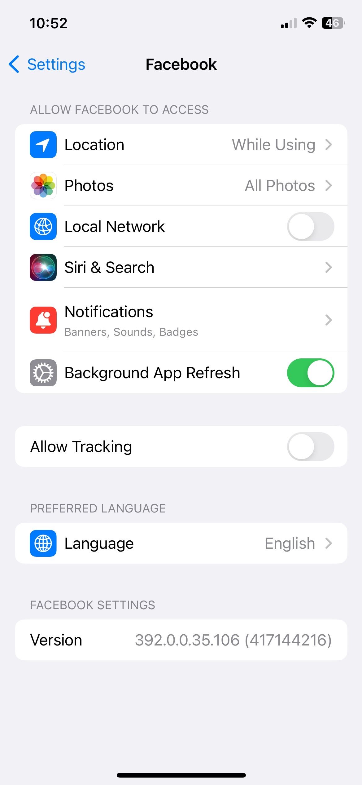 Turn off Allow Tracking option