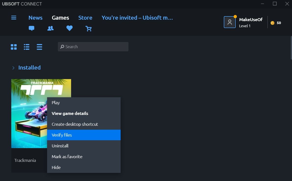 گزینه Verify files در Ubisoft Connect