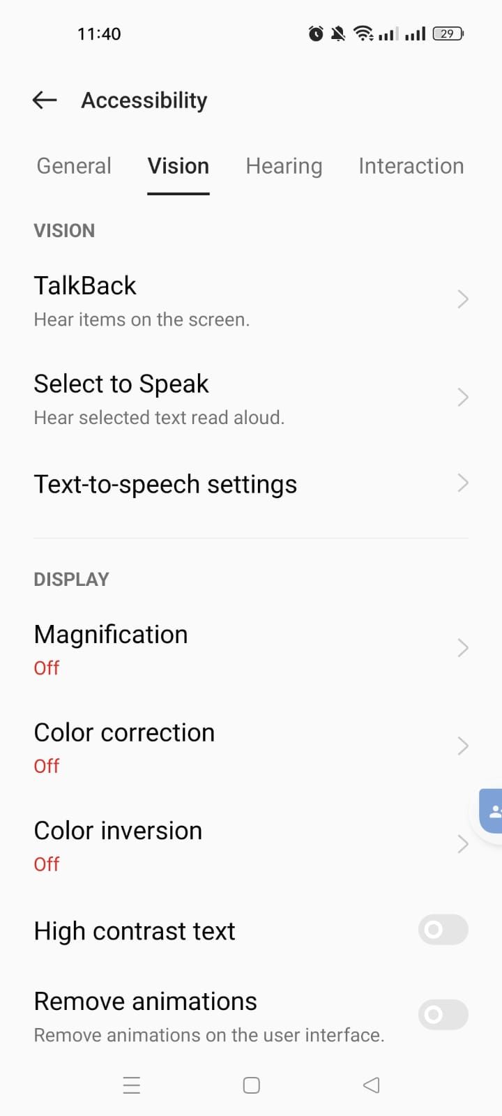 Voice Access- Vision Settings