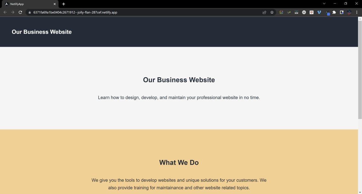 Website hosted on Netlify in browser