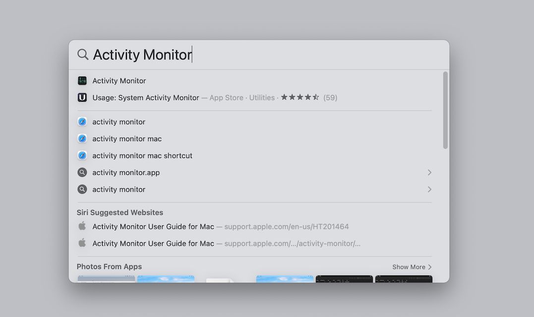 Opening Activity Monitor on Mac 