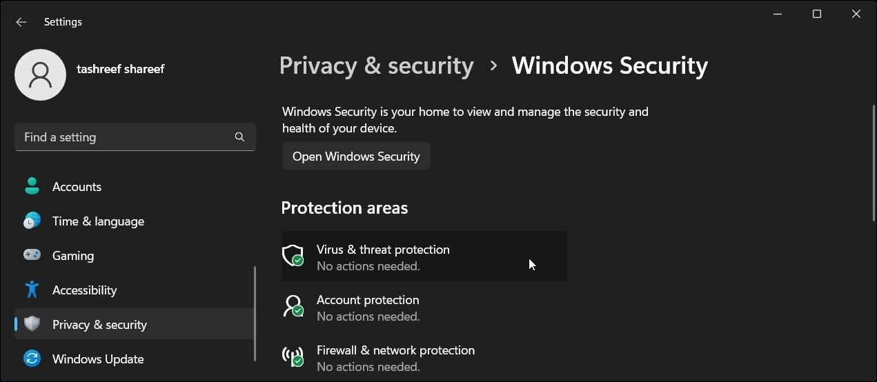 Windows 11 privacy and security virus threat protection