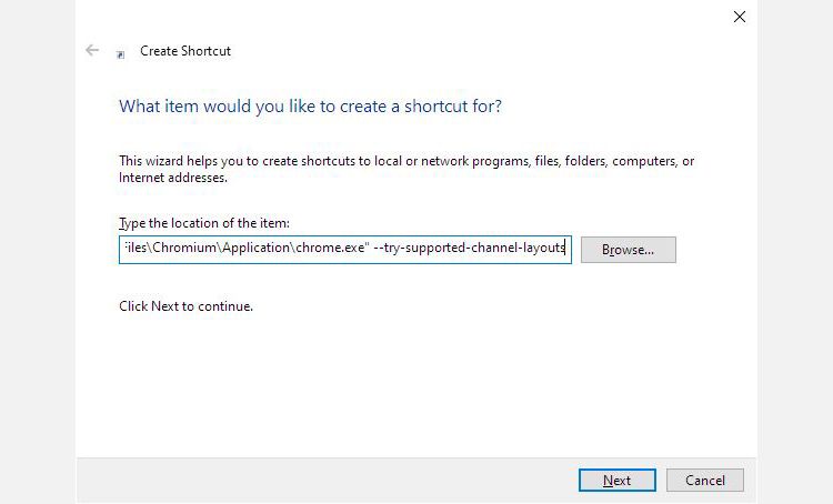 Windows10 Chrome Shortcut Command