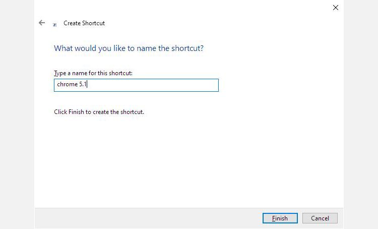 Windows10 Chrome Shortcut Name