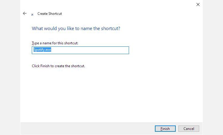 Windows10 Spotify Shortcut Name