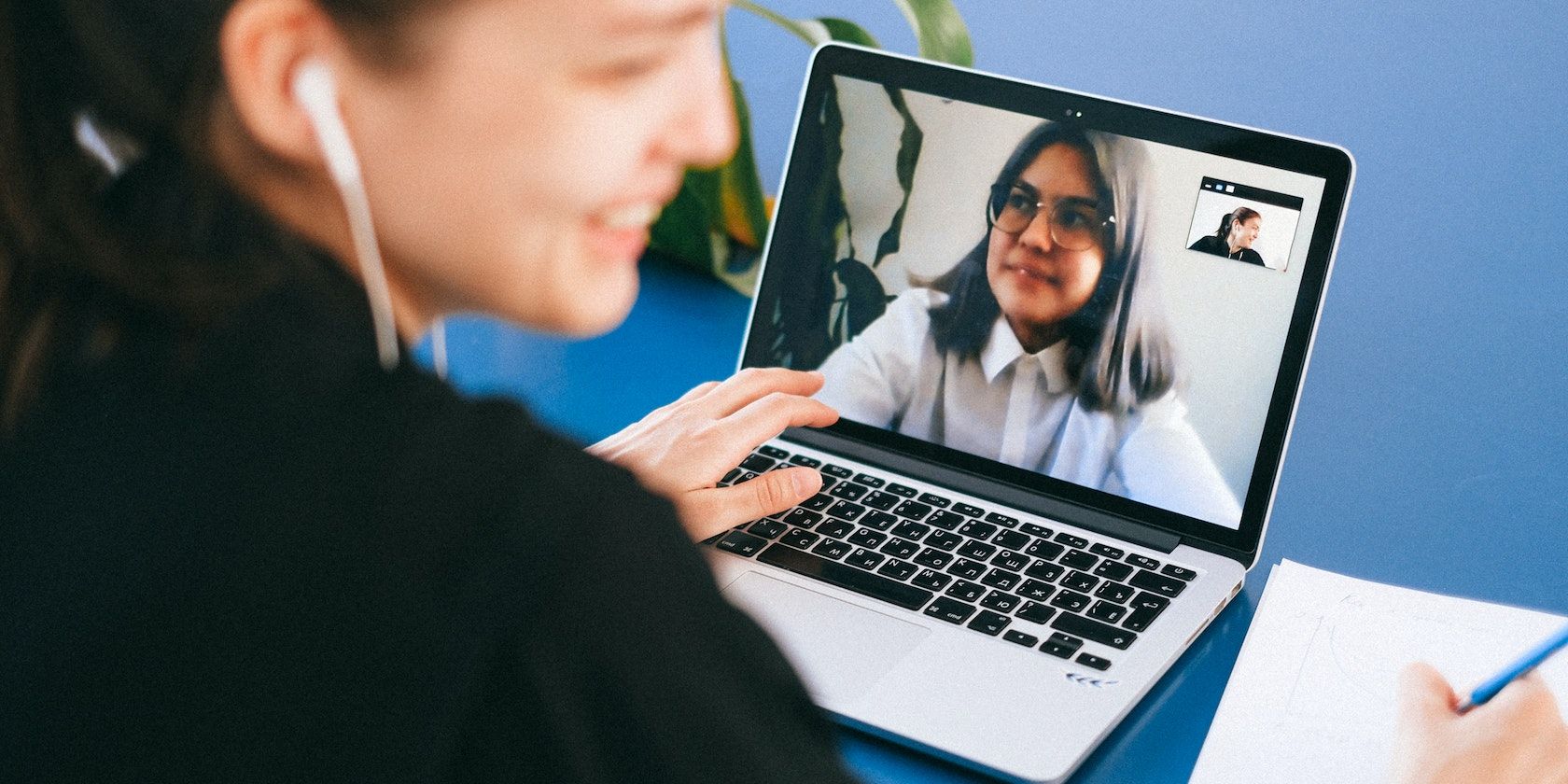 Woman on a laptop video call