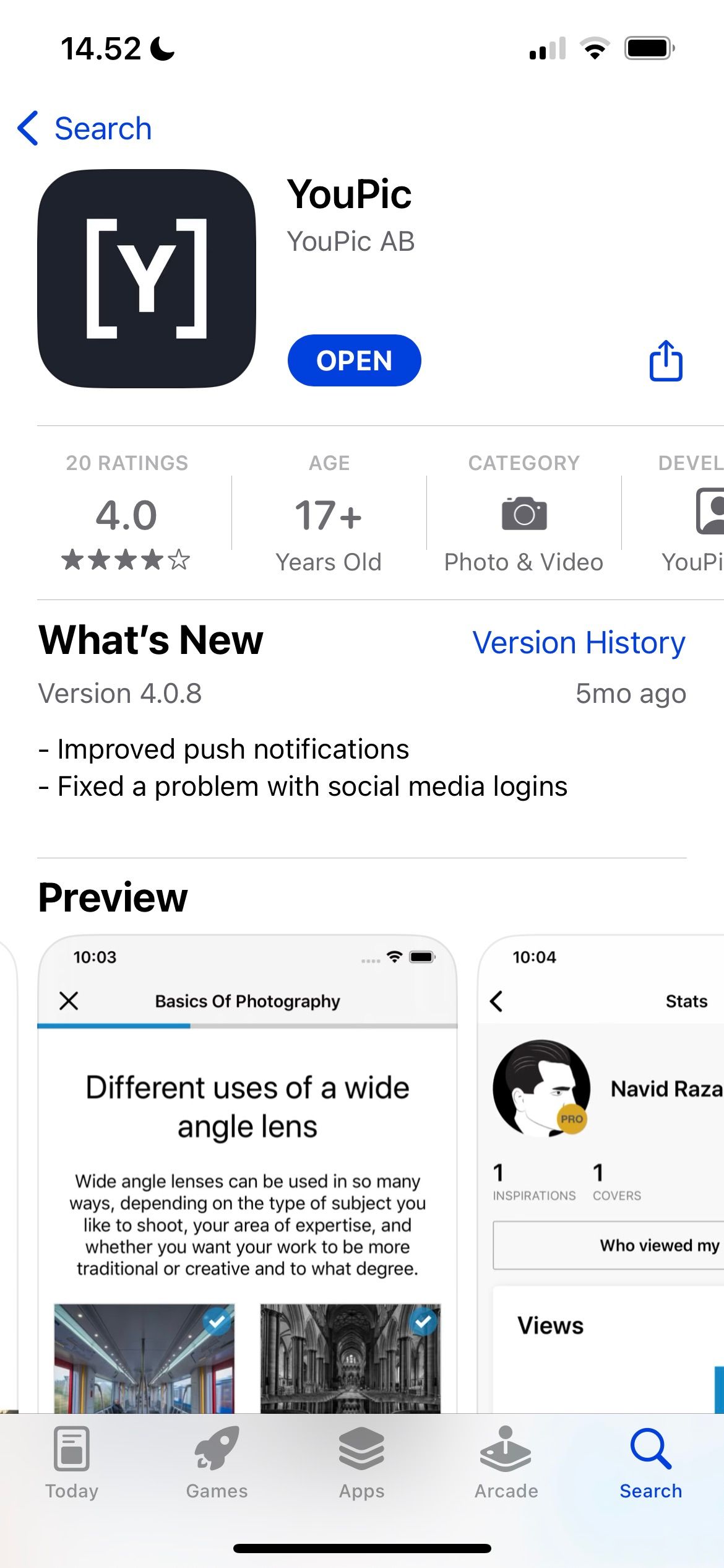 Tangkapan Layar Aplikasi YouPic di App Store