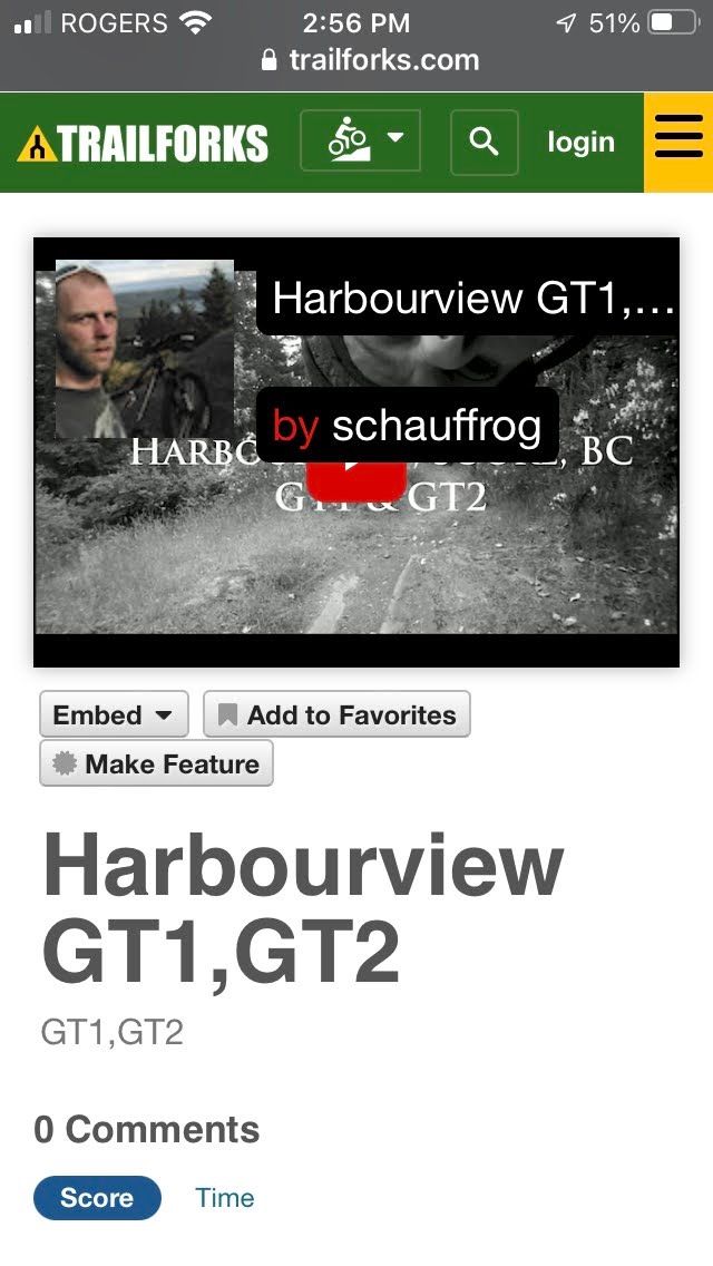 Screenshot of the YouTube page in the Trailforks app