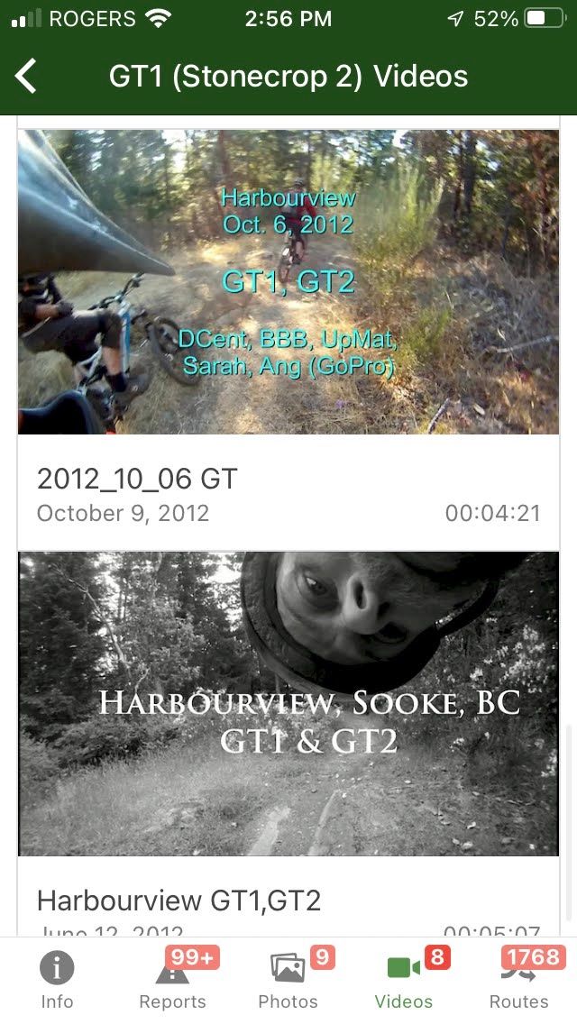 Screenshot of the YouTube page of video thumbnails