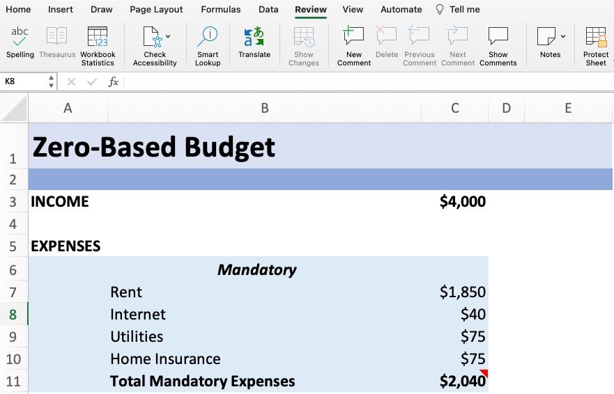 ZBB mandatory expenses screenshot