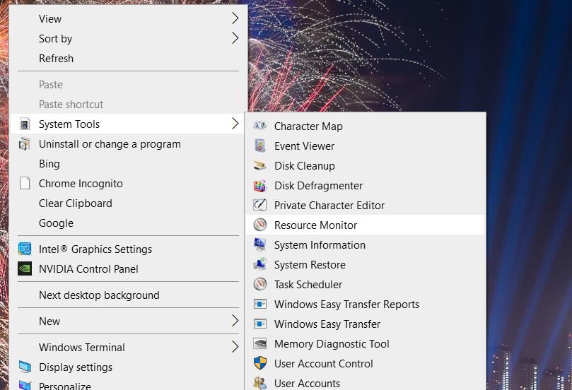 The System Tools submenu 