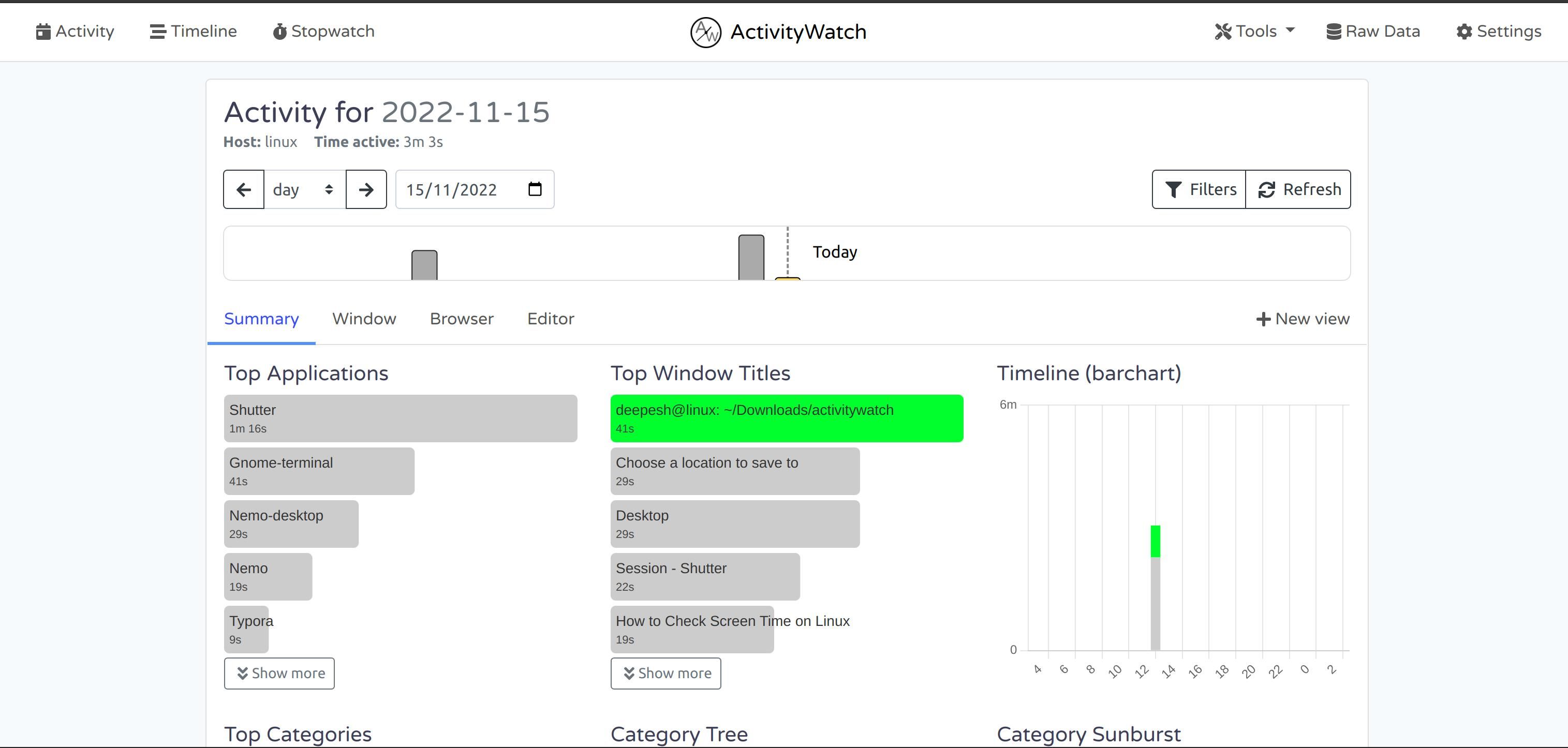 activitywatch activity dashboard