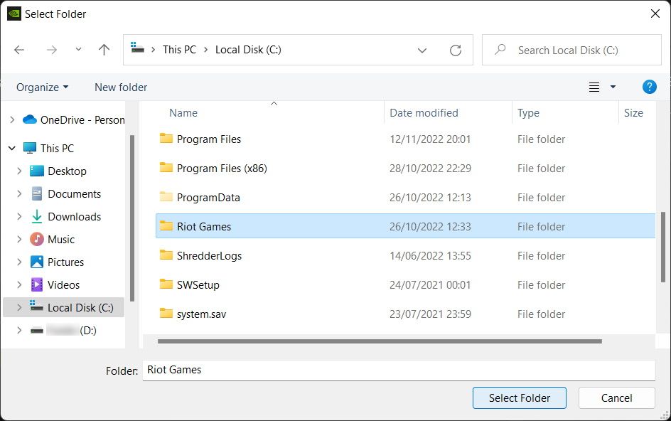 selecting a folder to add to geforce experience scan locations