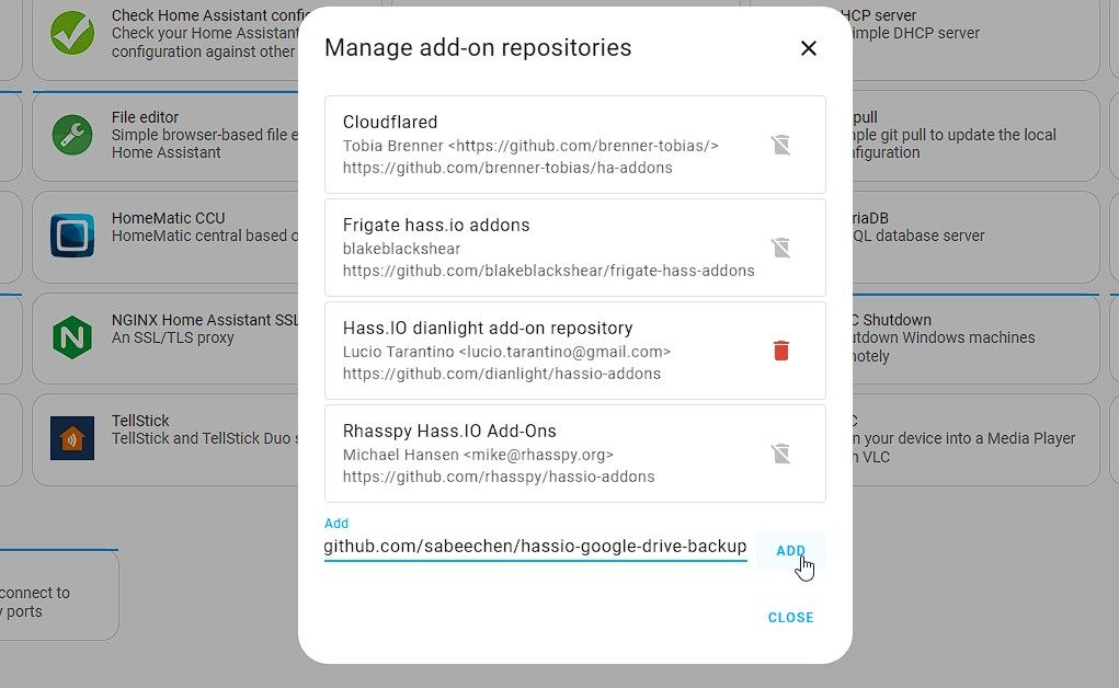 add the home assistant google drive backup repository