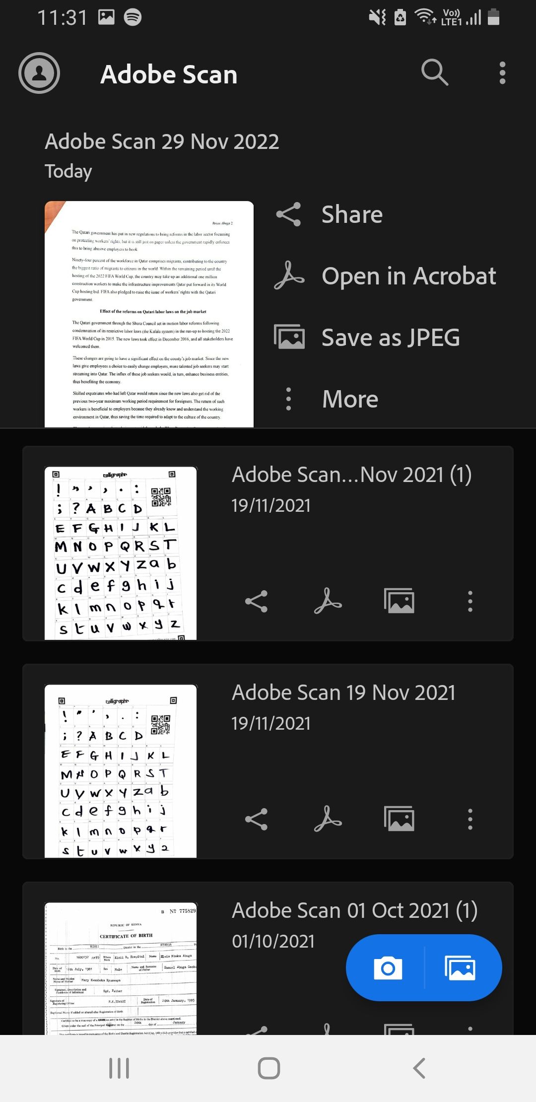 Files saved on Adobe Scan app