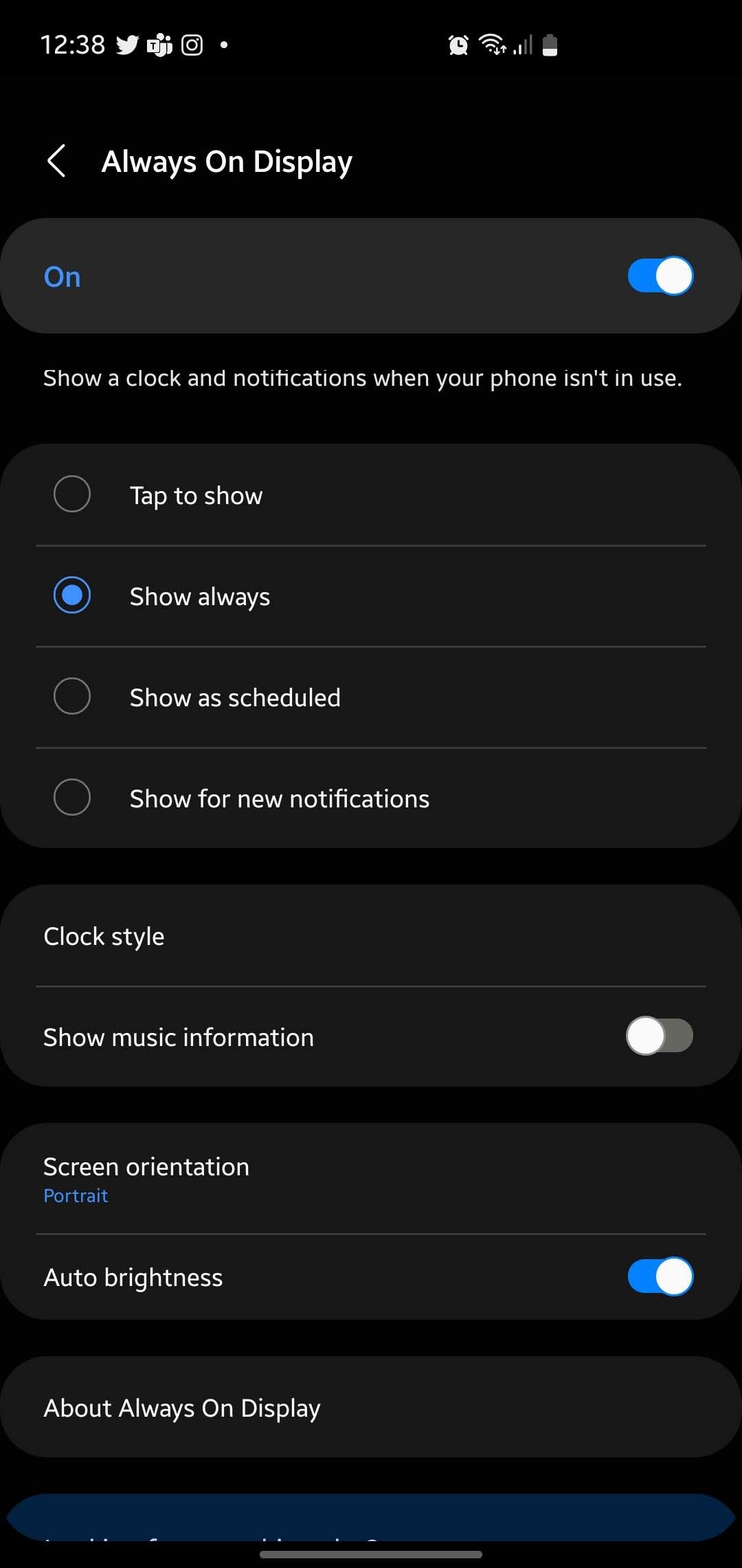 Always On Display app's Display mode settings