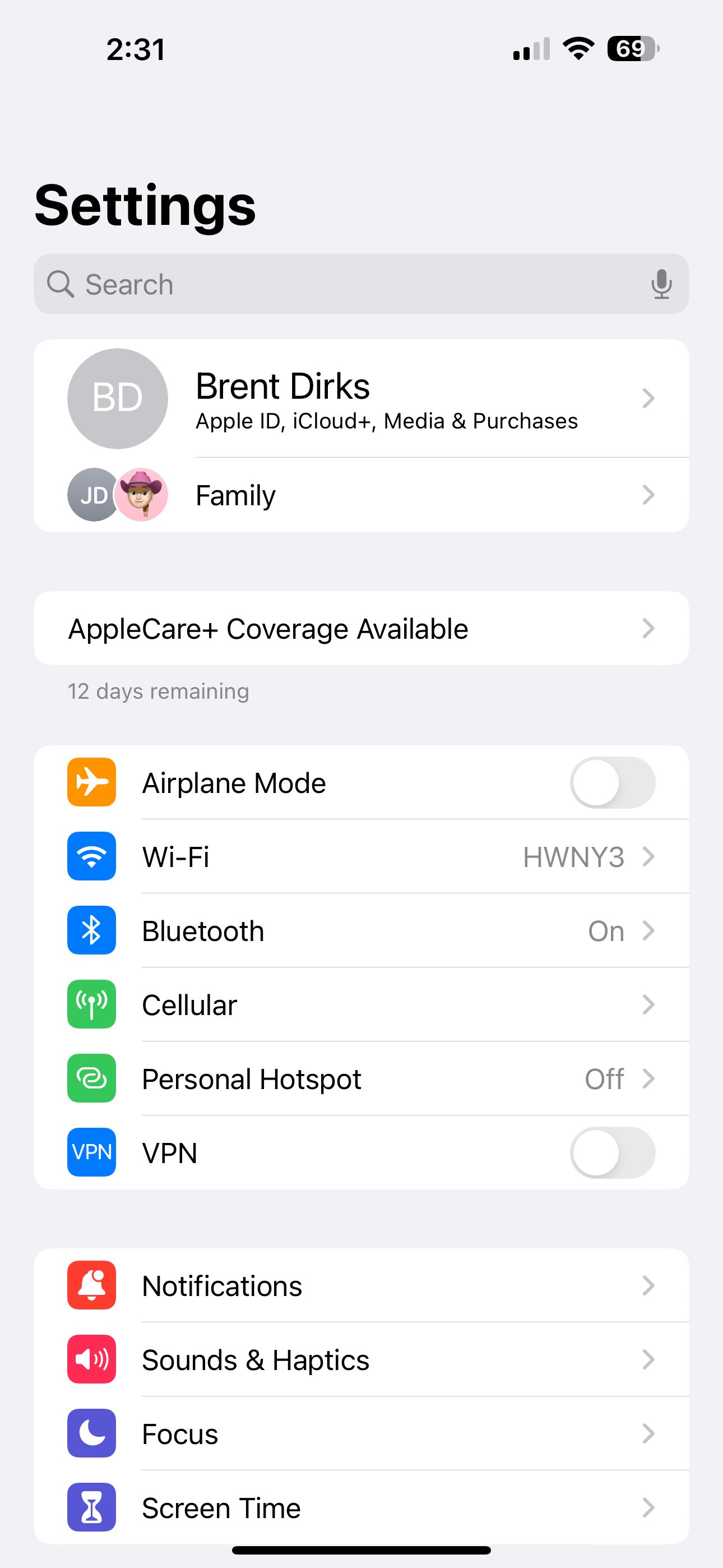 apple iphone settings