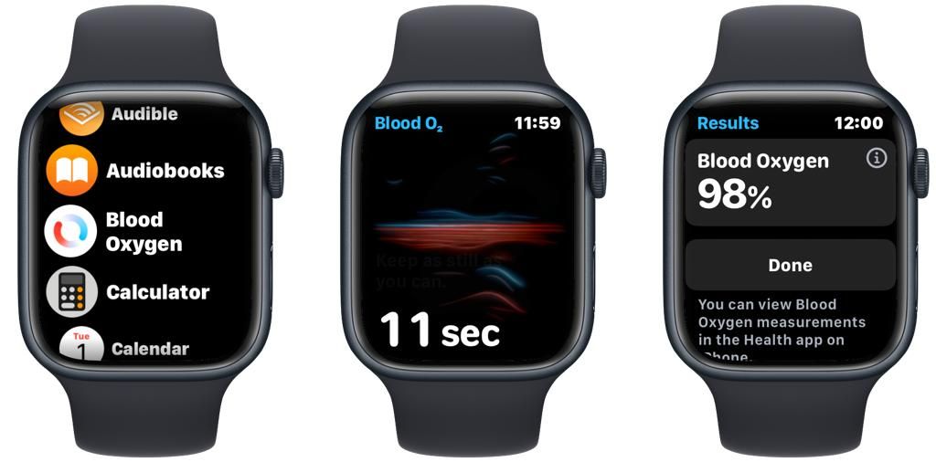 Apple Watch screenshot showing blood oxygen measurement